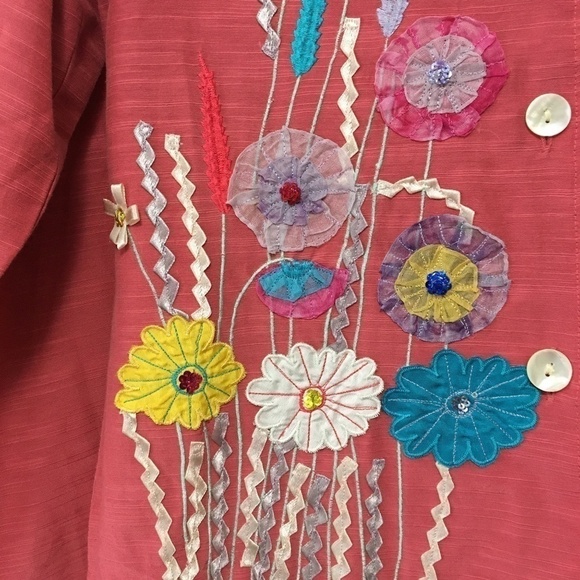 FLORAL Ribbon Art Appliqué Jacket  Rayon Cotton Blend Boho Bohemian NWOT - Picture 4 of 12